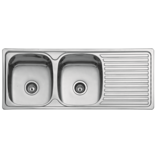 Double Bowl Single Drain SS Grade 304, Thick (Includes waste and bottle trap)